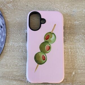 Chic Pink iPhone 16 Case with Olive Art